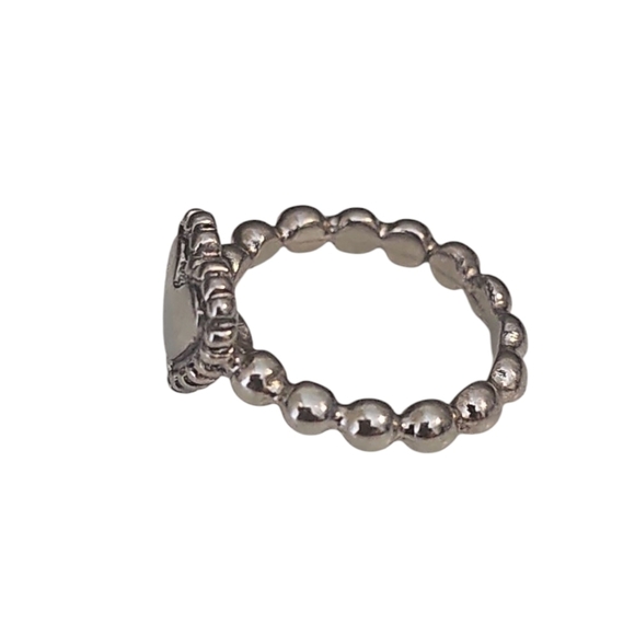 Silver Heart Charm Ring On Bubble Band - Picture 2 of 5